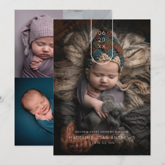 Kinderankündigung Modernes Arch Date Multi-Foto Einladung (Vorne/Hinten)