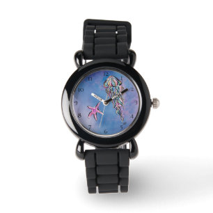 *~* KinderAquarell-Seestrand-Qualle-Stern-Fische Armbanduhr