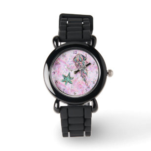 *~* KinderAquarell-Seestrand-Stern-Fisch-Quallen Armbanduhr