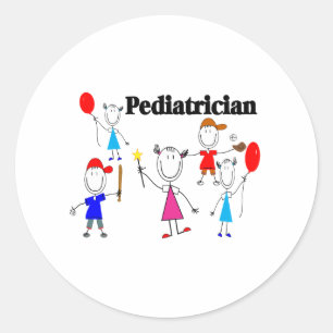 Kinderarzt gibt Kindern Stickpeople Designs Runder Aufkleber