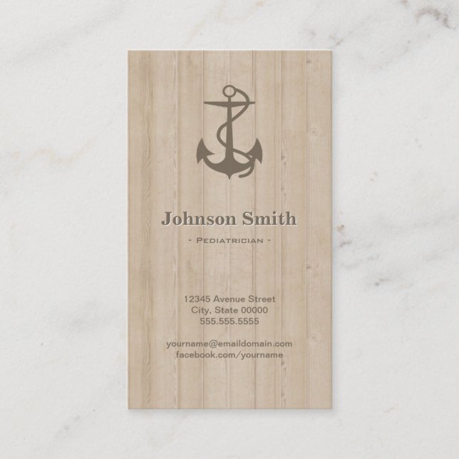 Kinderarzt - Nautical Anchor Wood Visitenkarte (Vorderseite)