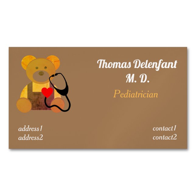 Kinderarzt - Orangenteddy - Stethoscope Magnetische Visitenkarte (Vorderseite)