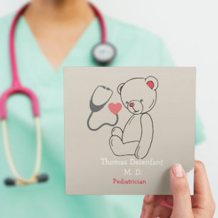 Kinderarzt - Teddy - Stethoskop Quadratische Visitenkarte