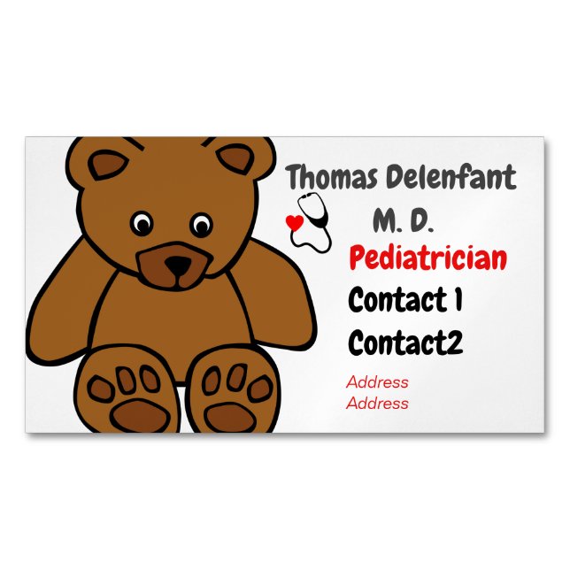 Kinderarzt - Teddy und Stethoscope Magnetische Visitenkarte (Vorderseite)
