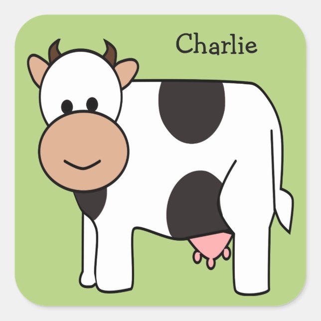 Kinderaufkleber für individuelle Name-Kuh Quadratischer Aufkleber (Vorderseite)