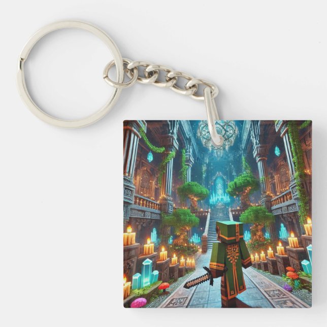 Kinderausweis-Tag Blockstyle Minecrafty Adventure Schlüsselanhänger (Vorderseite)