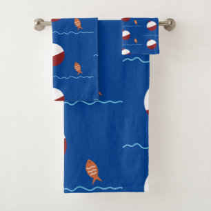 Kinderbadezimmer mit Fisch und Köder Badhandtuch Set