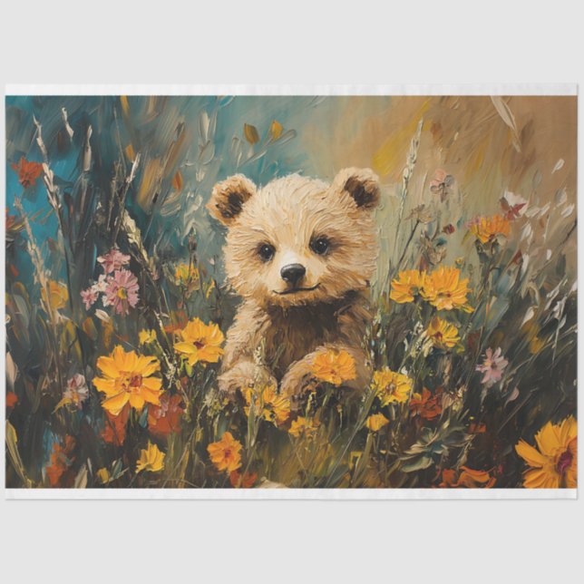 Kinderbär in einer Wildblume-Feldmalerei Seidenpapier (Vorderseite)