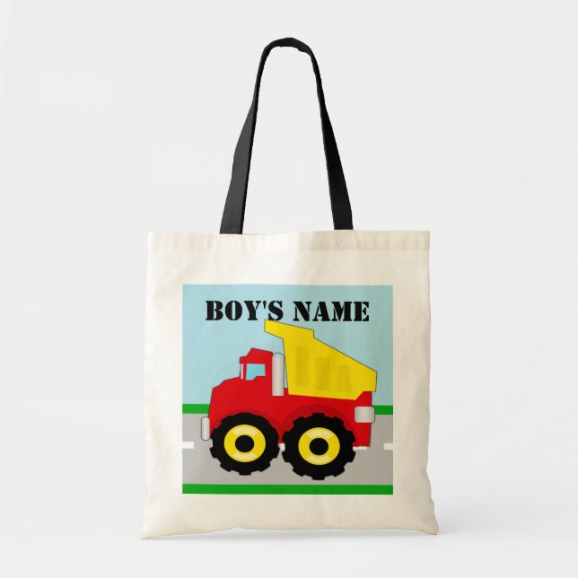 Kinderbau Dumptruck personalisierter Name Tragetasche (Vorne)