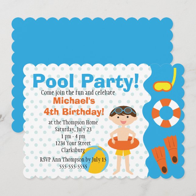 Kinderbecken-Party Geburtstag Einladung (Vorne/Hinten)