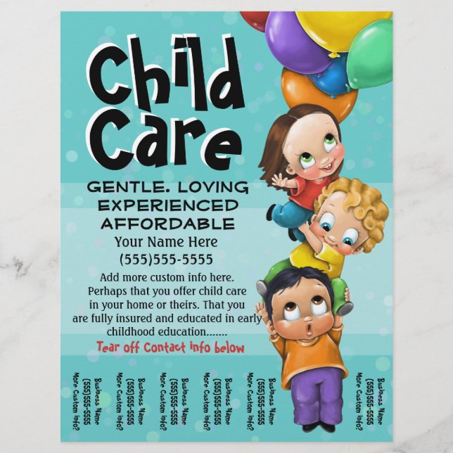 Kinderbetreuung. Babysitting. Tagespflege. Reißble Flyer (Vorne)