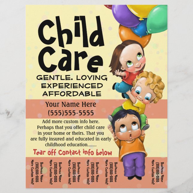 Kinderbetreuung. Babysitting. Tagespflege. Reißble Flyer (Vorne)