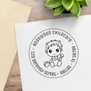 Kinderbetreuung für Babyjungen Rund Adresse Gummistempel