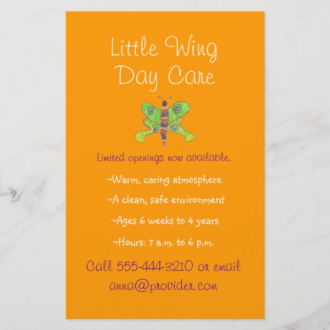 Kinderbetreuung im Schmetterlingsthema Flyer (Vorne)