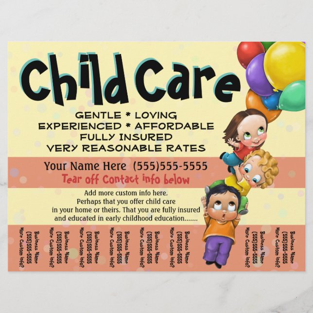 Kinderbetreuung. Tagespflege. Reißblech HORIZONTAL Flyer (Vorne)
