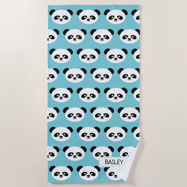Kinderblaues Panda-Bärn-Muster Kawaii Strandtuch (Vorderseite)