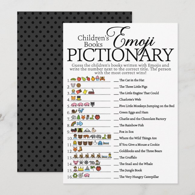 Kinderbuch Emoji Pictionary Baby Showspiel Einladung (Vorne/Hinten)