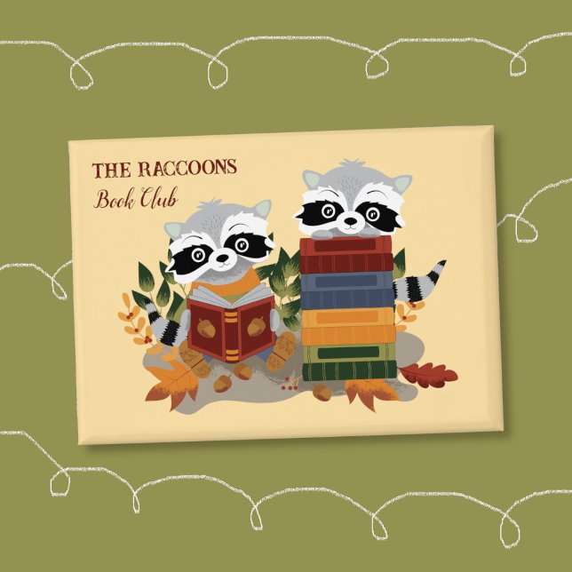 Kinderbuchclub Waschbären Pin Button (Custom yellow button with cartoon raccoons for kids book clubs . )
