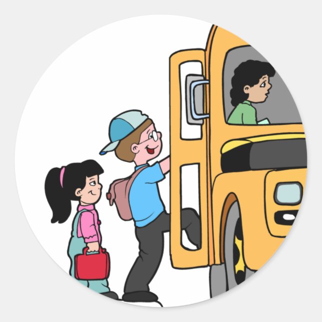 Kinderbus Boarding Runder Aufkleber (Vorderseite)