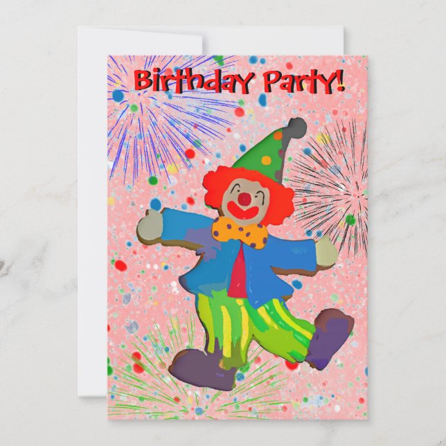 Kinderclown und Feuerwerk zum Geburtstag Einladung (Vorderseite)