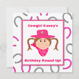 Kindercowgirl Party Brünett Girl Geburtstag Einladung