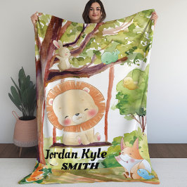 Kinderdecke für Schwanglion, Fox, Bunny und Birds Fleecedecke