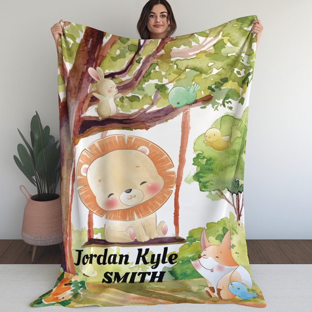 Kinderdecke für Schwanglion, Fox, Bunny und Birds Fleecedecke (Swinging Lion, Fox, Bunny and Birds kids blanket)
