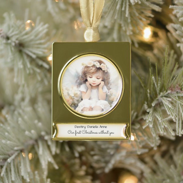 Kinderdenkmal Erste Weihnachten ohne Sie Banner-Ornament Gold (Baum)