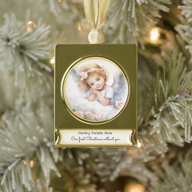 Kinderdenkmal Erste Weihnachten ohne Sie Banner-Ornament Gold (Baum)