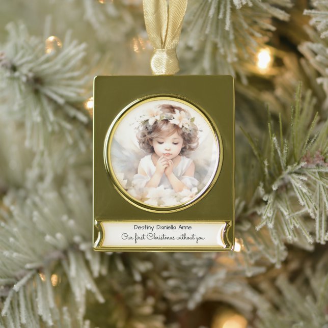 Kinderdenkmal Erste Weihnachten ohne Sie Banner-Ornament Gold (Baum)