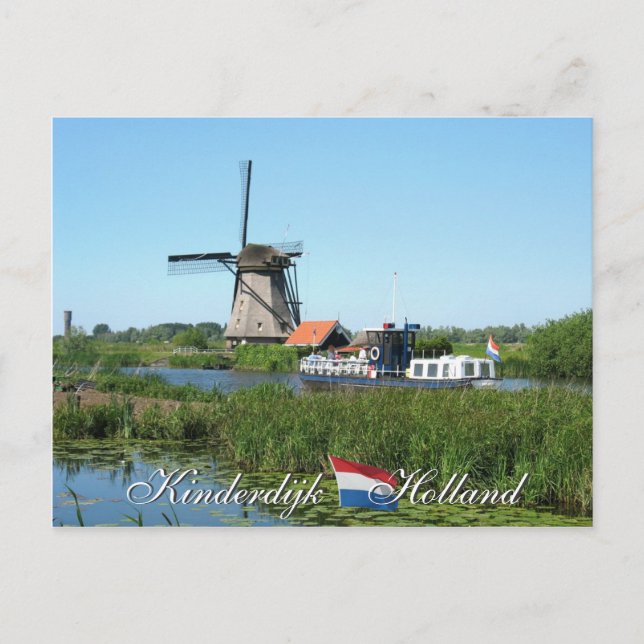 Kinderdijk Windmühlen-und Boots-Holland-Postkarte Postkarte (Vorderseite)