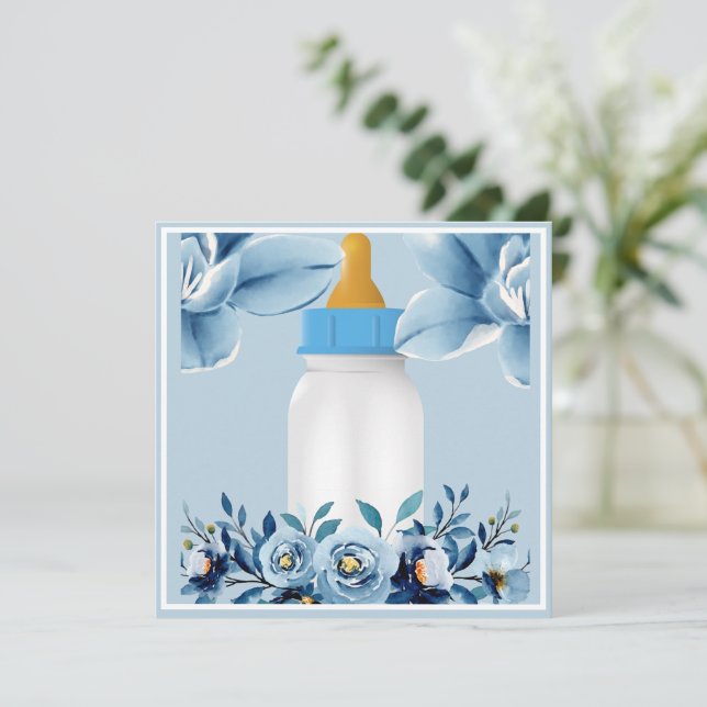 Kinderdusche Einladung - Babyflasche - Blume (Stehend Vorderseite)