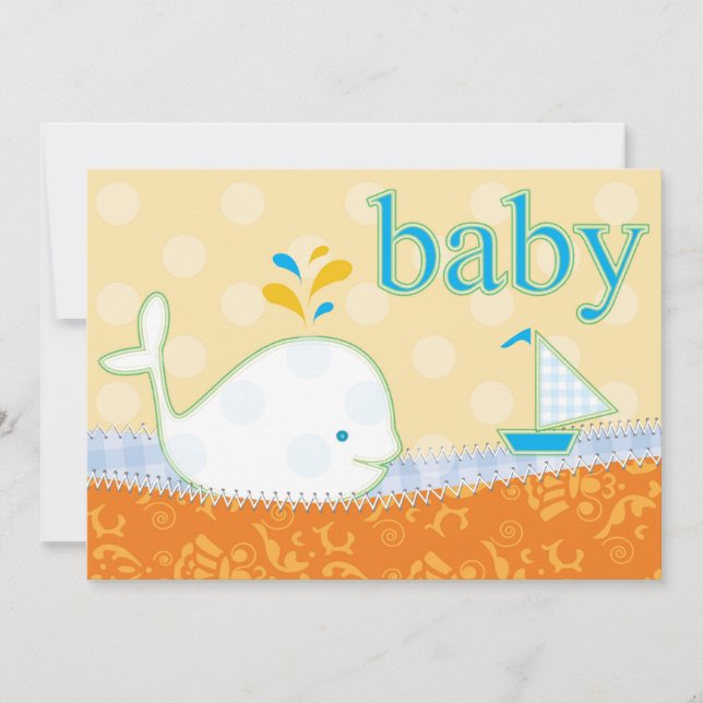 Kinderdusche Einladung - Boy Baby Whale (Vorderseite)