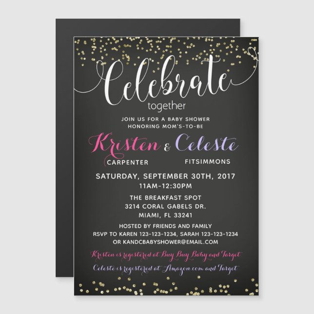 Kinderdusche Einladung, gemeinsame Freunde Magneteinladung (Vorne/Hinten)