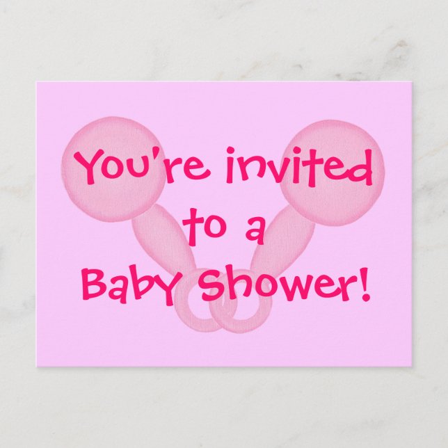 Kinderdusche Einladungen Pink Baby Rattles Postcar (Vorderseite)