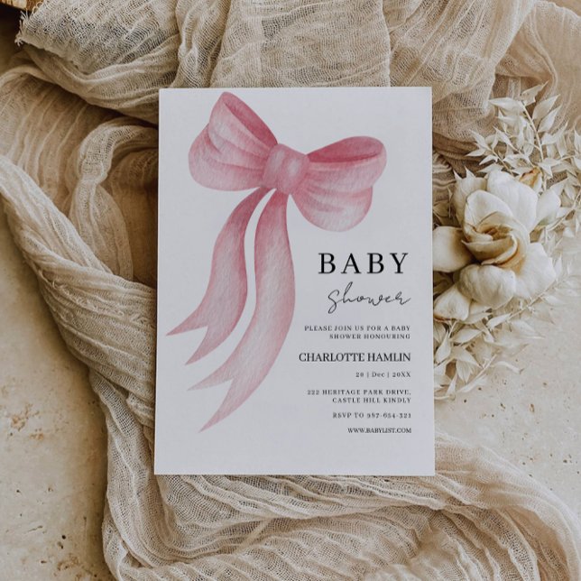 Kinderdusche Rosa Bow Einladung (Baby Shower Pink Bow Invitation)