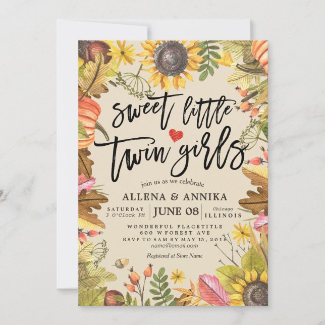 Kinderduscheinladungen Süße kleine Zwillingsmädche Einladung (Vorderseite)