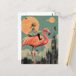 Kinderfahrten auf einem rosa Flamingo Postkarte