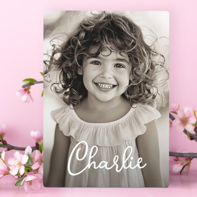 Kinderfamilie Foto moderne Skriptbezeichnung Text Fotoplatte (Kids family photo modern script name text plaque)