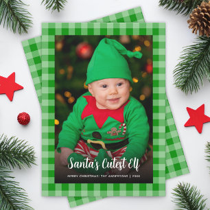 Kinderfoto grün kariert Weihnachtsmanns süßester E Feiertagskarte
