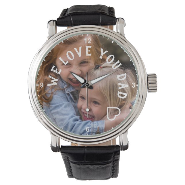 Kinderfoto Vorlage Niedlich Wir Liebe Sie Vater He Armbanduhr (Vorderseite)