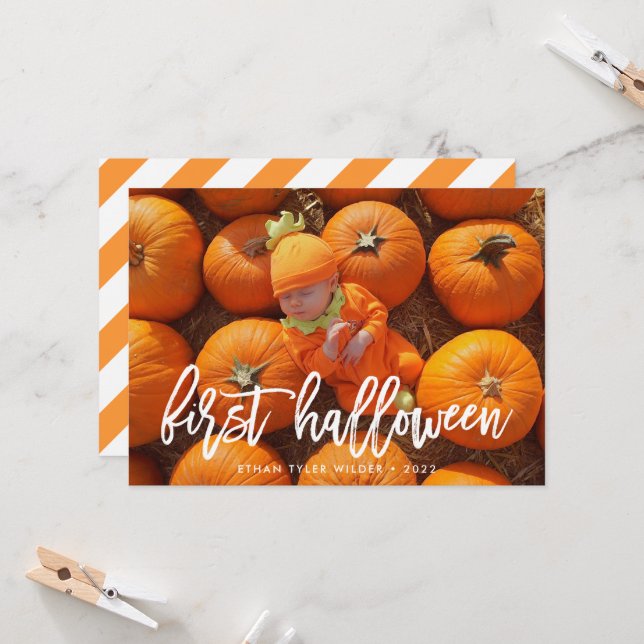 Kinderfotokarte zu Beginn des Halloween Karte (Vorderseite/Rückseite Beispiel)