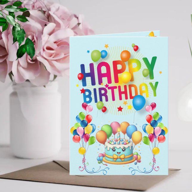 Kinderfreudigkeit Geburtstag - Kuchen & Balloons Karte (Von Creator hochgeladen)