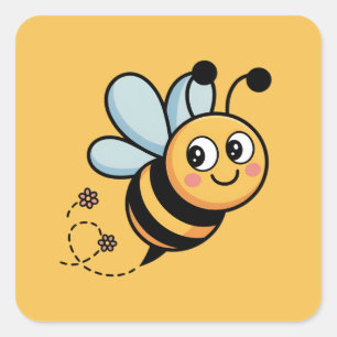 Kinderfreundliches Bienenmaskottchen mit gepunktet Quadratischer Aufkleber