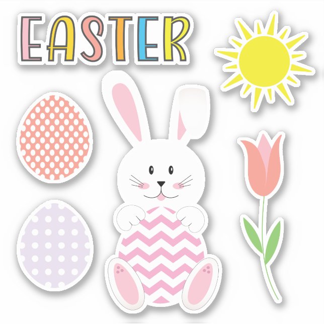 Kinderfrühlingssommer Osterhase Set von 6 Sticker (Vorderseite)