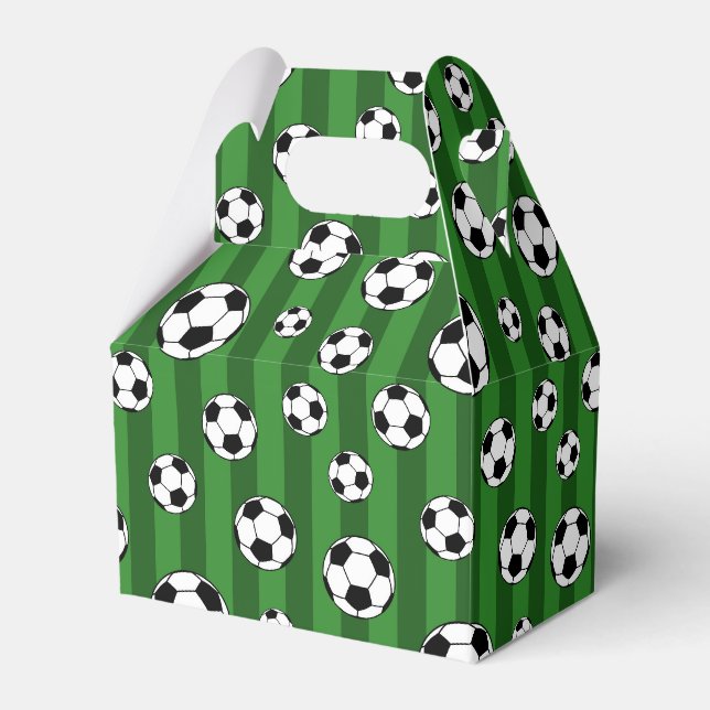 Kinderfußball-Muster auf grünen Streifen Geburtsta Geschenkschachtel (Vorderseite)