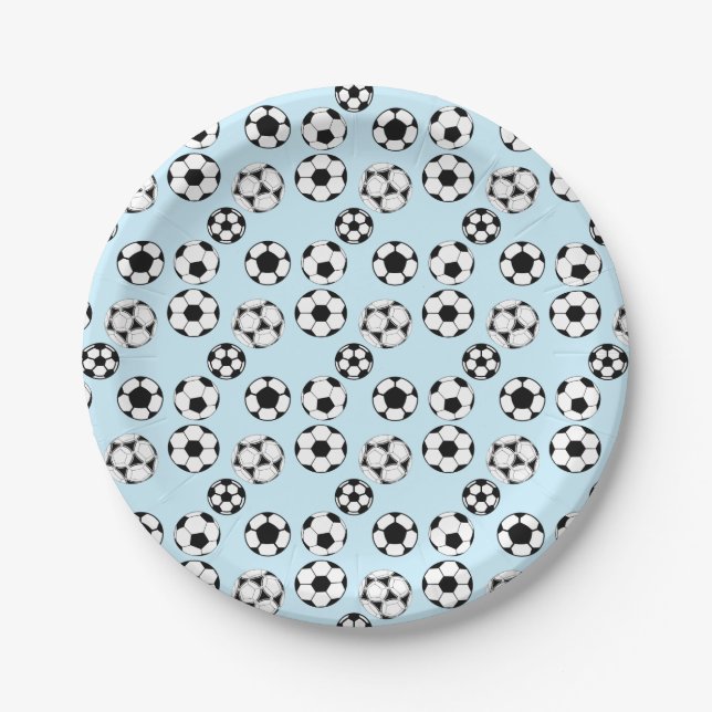 Kinderfußball-Party Fußball-Bälle blau Pappteller (Vorderseite)