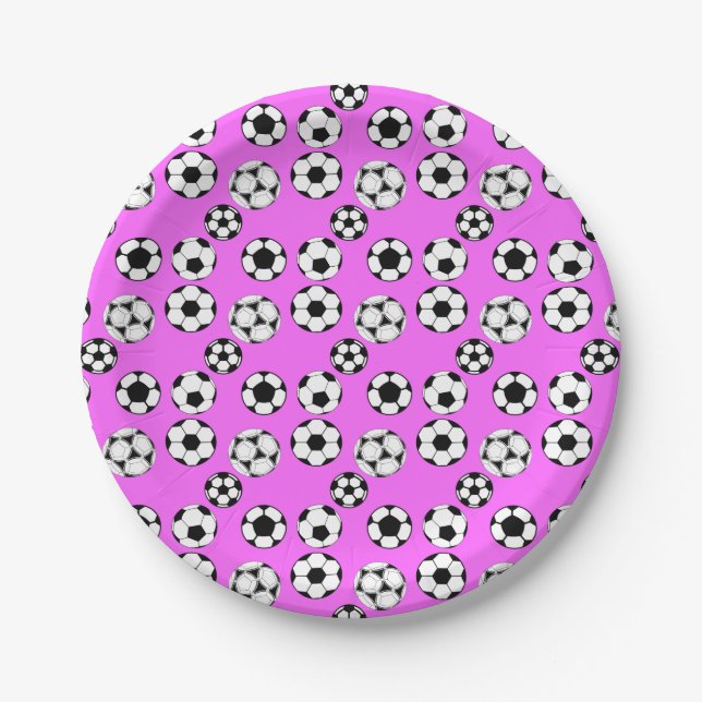 Kinderfußball-Themenpartys Fußball-Bälle heiß rosa Pappteller (Vorderseite)