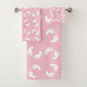 Kinderfußspuren, Babyfuß, Fußspuren, rosa Girl Badhandtuch Set