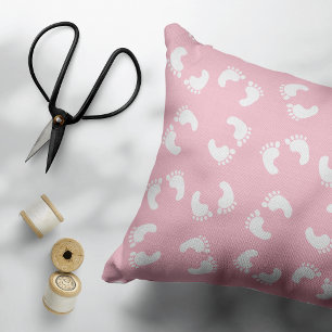 Kinderfußspuren, Babyfuß, Fußspuren, rosa Girl Dekokissen